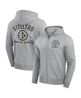 Fanatics Men's Heather Gray Pittsburgh Steelers Vintage Stripe Full-Zip Hoodie