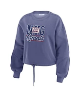 Wear by Erin Andrews Women's Royal New York Giants Washed Fleece Long Sleeve T-Shirt Shorts Lounge Set