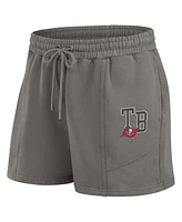 Wear by Erin Andrews Women's Pewter Tampa Bay Buccaneers Washed Fleece Long Sleeve T-Shirt Shorts Lounge Set