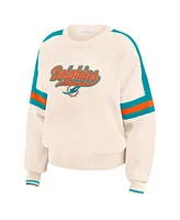 Wear by Erin Andrews Women's Cream Miami Dolphins Stripe Pullover Sweater