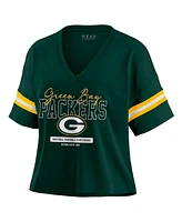 Wear by Erin Andrews Women's Green Green Bay Packers Color Block Boxy Modest Crop V-neck T-shirt