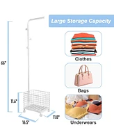 Slickblue Laundry Cart with Wire Basket and Rolling Clothes Garment Rack for Easy Organization