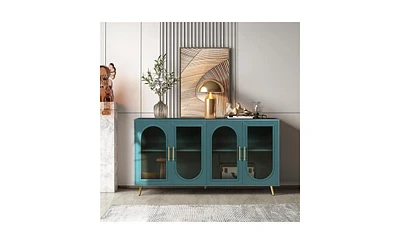 Slickblue Wood Tv Stand for 65"+ TVs Media Console with Storage Cabinet and Adjustable Shelves for Living Room and Bedroom