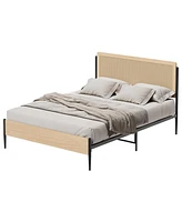 gaomon Queen Bed Frame with Rattan Headboard, Platform Bed with Strong Metal Slat Support