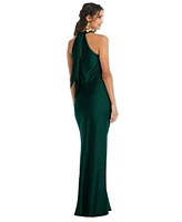 Draped Twist Halter Tie-Back Trumpet Gown