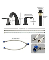 gaomon 2 Pcs Bathroom Sink Faucet 3 Hole with Stainless Steel Pop up Drain and cUPC Hose