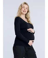 Motherhood Maternity V-Neck Side-Ruched Long Sleeve Tee