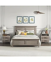 Gymax 2 Pcs Nightstand w/ 2 Drawers Farmhouse Bed Side Table w/ Open Storage Shelf