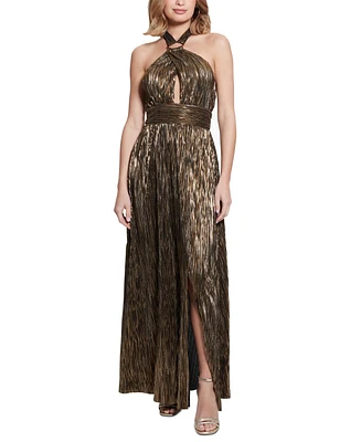 Guess Women's Angel Plisse Halter-Neck Evening Gown