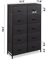 Wlive 10-Drawer Dresser Fabric Storage Tower for Bedroom Hallway Closets Tall Chest Organizer Unit with Textured Print Bins Steel Frame Wood To