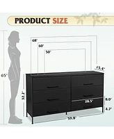 Wlive Wide Fabric Dresser 6 Drawer Tv Stand for 68" Dressers Bedroom Furniture Large Storage Tower Unit with Bins Bedroo