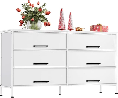Wlive Wide Fabric Dresser 6 Drawer Tv Stand for 68" Dressers Bedroom Furniture Large Storage Tower Unit with Bins Bedroo