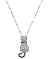 Black Spinel (1/8 ct. t.w.) & Lab Grown White Sapphire (5/8 ct. t.w.) Cat 18" Pendant Necklace in Sterling Silver