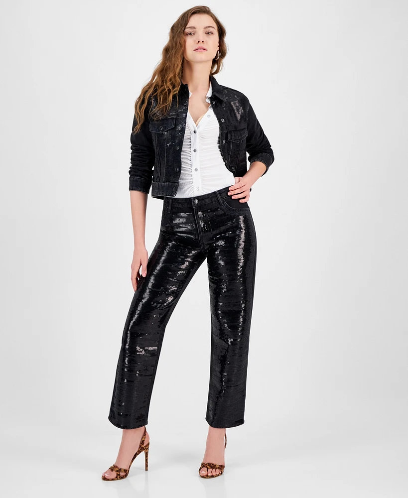 Guess Women's Jill Sequin-Front Boyfriend Jeans