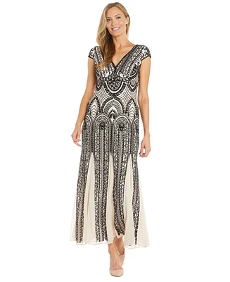 R & M Richards Women's Sequin-Design Cap-Sleeve Gown