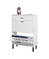 Slickblue Freestanding Shoe Cabinet with Metal Legs - Modern Shoe Storage Organizer with 2 Flip Drawers for Entryway