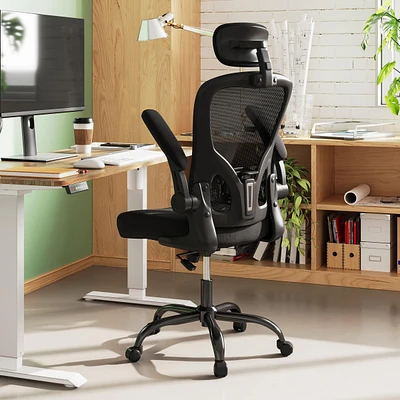 Galaxhero Ergonomic Office Chair for 5'2"-6'4" Users, High Back Mesh Computer Desk Chair with Flip-up Armrests & Adjustable Headrest, 300 lb