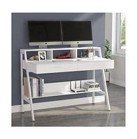 Tribesigns 47 inch Computer & Office Writing Desk with Storage Shelf,Drawers & Monitor Stand Riser for Home Office Use