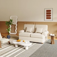 66" Modern Sofa Couches for Living Room Natural Linen Deep Seat Sofa with Pillow