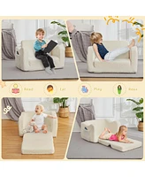 gaomon 2-in-1 Kids Sofa Chair for Toddlers, Comfortable Sherpa Fold-Out Couch, Convertible Lounger with Armrest & Side Pocket, Perfect for Playrooms