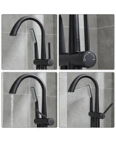 Flynama Single Handle Floor Mount Bathtub Faucet Free Standing Filler Tub with Handheld Shower