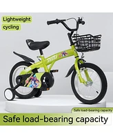 18 inch sporty kids bike with training wheels and stand Adjustable saddle Suitable for aged 5-10 years tall Height 39-49 inches