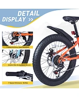 24 Inch Bicycles, Fat Tire Mountain Bike for Boys and Girls Age 10 + Years, Dual-Disc Brake,Shimano 7-Speed, Kids Beach and Snow Bicycle