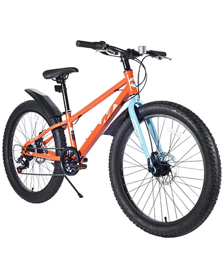 Streamdale Furniture 24 Inch Bicycles, Fat Tire Mountain Bike for Boys and Girls Age 10 + Years, Dual-Disc Brake,Shimano 7-Speed, Kids Beach and Snow