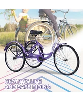 Adult Tricycle Trikes,3-Wheel Bikes,24 Inch Wheels Cruiser Bicycles with Large Shopping Basket for Women and Men
