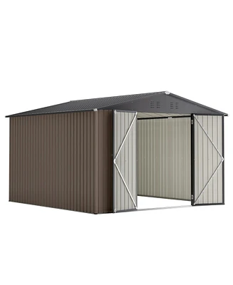 Streamdale Furniture 10' x 10' Metal Storage Shed for Ourdoor, Steel Yard Shed with Design of Lockable Doors, Utility and Tool Storage for Garden, Bac