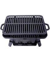 Oval Cast Iron Grill Outdoor, Portable Charcoal Grill and Tabletop Cast Iron Skillet