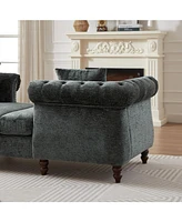 81-inch Chenille Face-to-face Chaise Lounge with Two Pillows,Nailhead trim,Button Tufted Design and Rolled Arms for Lounge, Living room and Office
