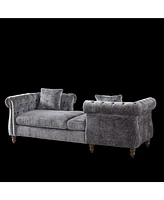 Streamdale Furniture 81-inch Chenille Face-to-face Chaise Lounge with Two Pillows,Nailhead trim,Button Tufted Design and Rolled Arms for Lounge, Livin