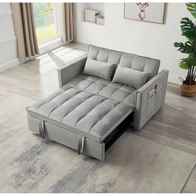 Sleeper Sofa Bed w/Usb Port, 3-in-1 adjustable sleeper with pull-out bed, 2 lumbar pillows and side pocket, soft velvet convertible sleeper sofa bed,