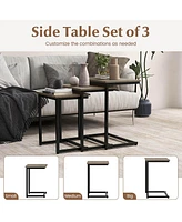 Gymax 3 Pcs Nesting Coffee End Table Set Stacking Side Nightstand Living Room Rustic