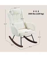 Homcom Boucle Rocking Chair with Headrest and Lumber Pillow