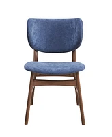 Streamdale Furniture Bevis Side Chair (Set-2), Blue Fabric & Walnut Finish