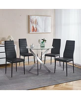 Streamdale Furniture Dining Table with cross metal leg and tempered glass,Modern Space Saving Kitchen Table for Living Room,chrome legs