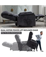 Grey Chenille Dual Motor Infinite Position Up to 350 Lbs Power Lift Recliner Chair with Power-Remote, Heat Massage and Heavy Duty Motion Mechanism