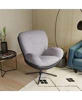 360° Swivel Accent Chair, Modern Chenille Lounge Chair with Faux Leather and Black Metal Base Frame, Comfortable Reading Chair for Small Spaces