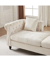 81-inch Chenille Face-to-face Chaise Lounge with Two Pillows,Nailhead trim,Button Tufted Design and Rolled Arms for Lounge