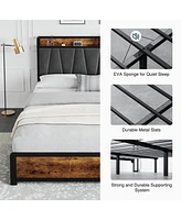 gaomon King Size Bed Frame with Storage Linen Upholstered Headboard, 4 Drawers Platform Bed Frame