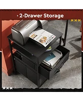 Drawer Mobile File Cabinet, Rolling Printer Stand with Open Storage Shelf