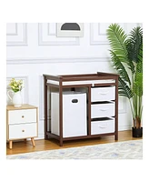 gaomon Wooden Baby Changing Table, Diaper Changing Table, Infant Diaper Changing Station Dresser With Laundry Hamper, 3 Drawer Basket And Changing Pad