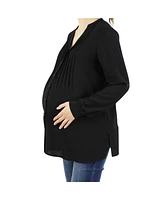 Indigo Poppy Maternity Pleated Convertible Sleeves Top