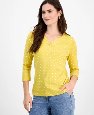 Style & Co Women's Printed 3/4-Sleeve Henley Top, Exclusively at Macy's