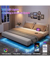 gaomon Full Size Bed Frame with Led Lights, Charging Station