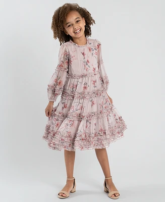 Rare Editions Toddler and Little Girls Pleated Floral Chiffon Dress