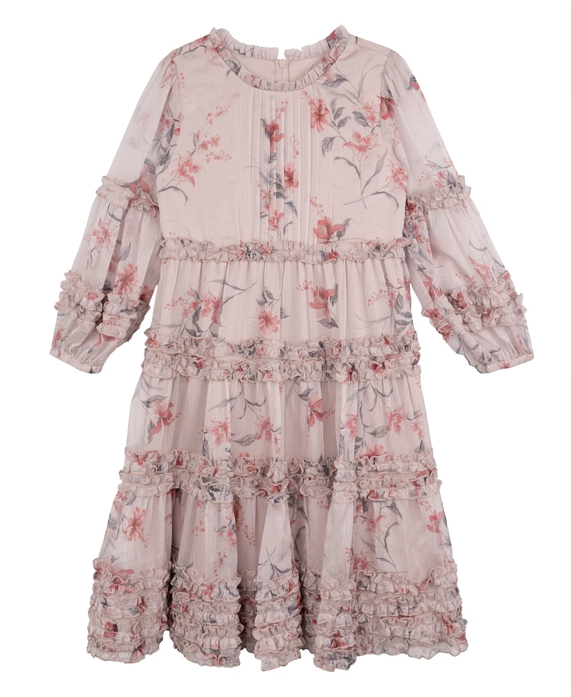 Rare Editions Toddler and Little Girls Pleated Floral Chiffon Dress