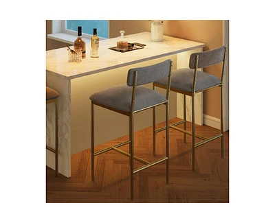 gaomon Bar Stools Set of 2, Kitchen Bar Stools with Footrest, 25.5 Inches Upholstered Bar Chairs with Back, 2 Counter Height Barstools for Counter Bar